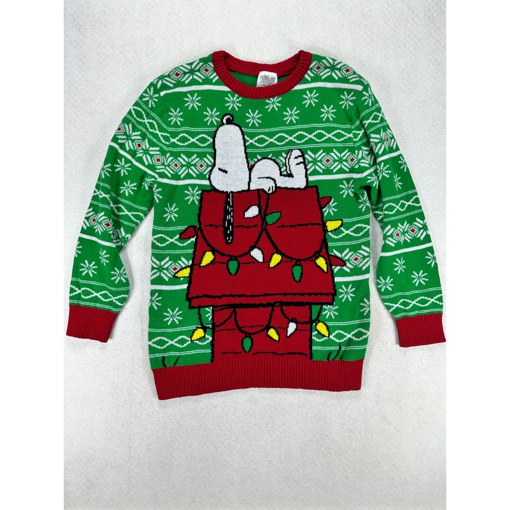 Peanuts Snoopy Christmas Sweater Green Red Fair Isle Holiday Knit XXL 18 Womens